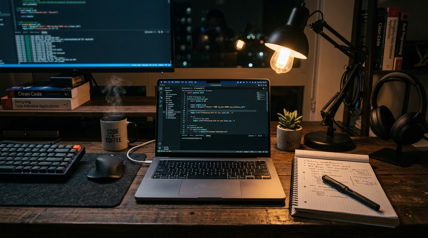 Open terminal window beside paper notepad